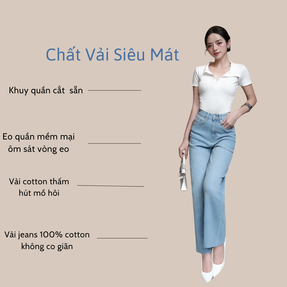 Quần jeans nữ ống suông cắt lai TTTHAO 9 tấc cao cấp dài 90cm cho chị em nấm lùn kiểu dáng quần bò VNXK J5