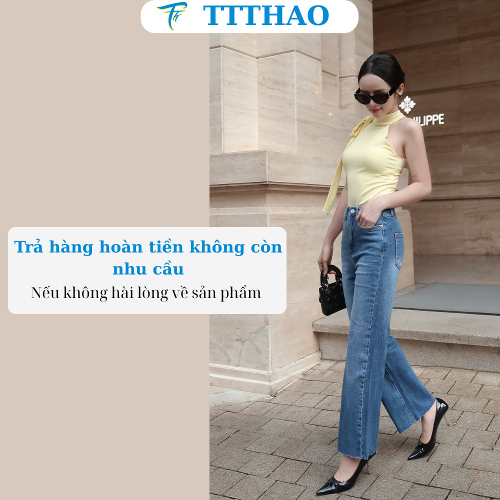 Quần jeans nữ ống suông cắt lai TTTHAO 9 tấc cao cấp dài 90cm cho chị em nấm lùn kiểu dáng quần bò VNXK J5