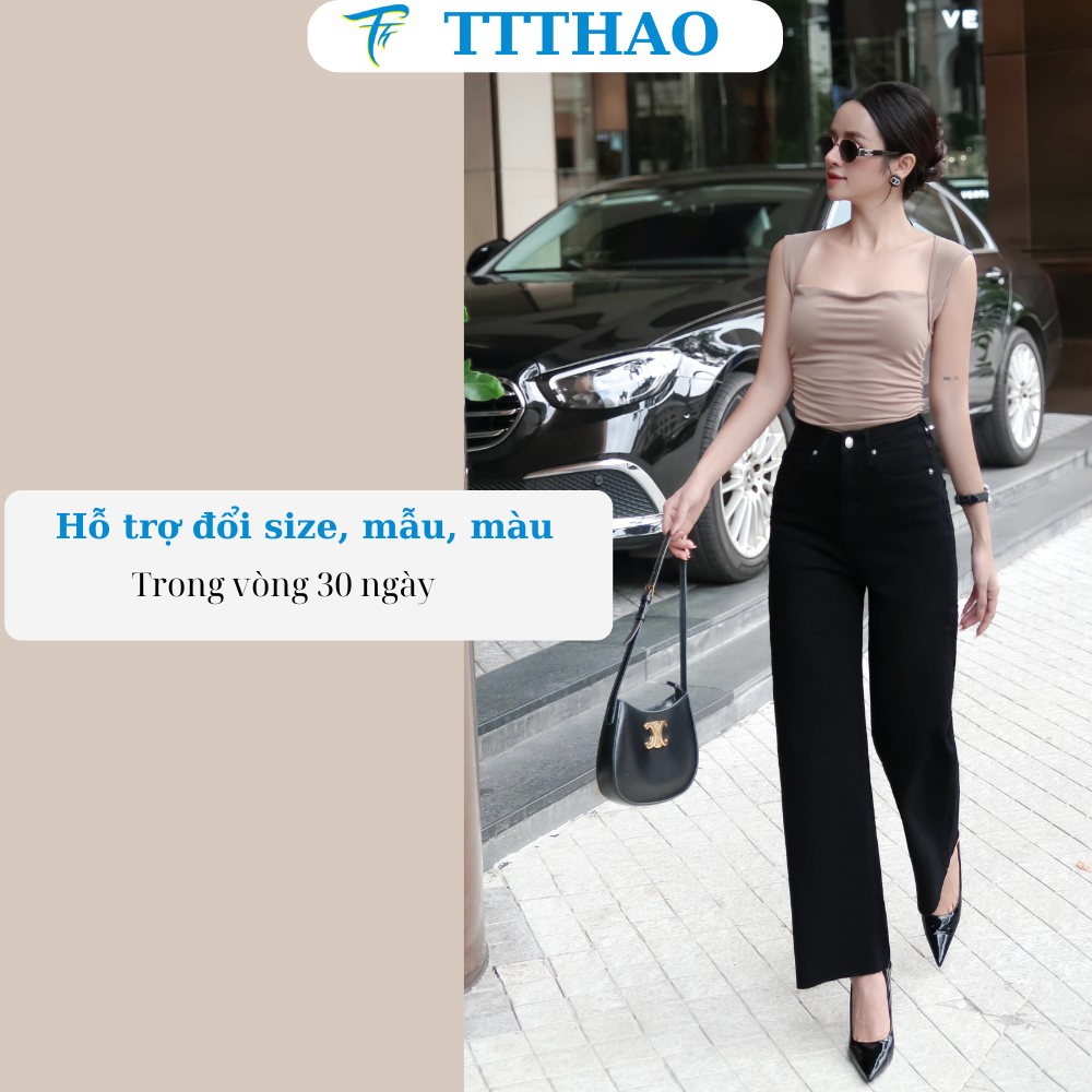 Quần jeans nữ ống suông cắt lai TTTHAO 9 tấc cao cấp dài 90cm cho chị em nấm lùn kiểu dáng quần bò VNXK J5