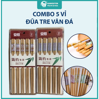 Combo 5 vỉ đũa tre vân đá tự nhiên cao cấp kháng khuẩn dùng hàng ngày
