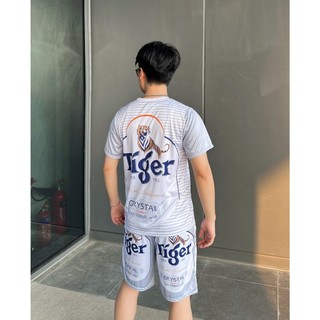 Bộ thể thao nam mùa hè cổ tròn loang màu TIGER BẠC bộ thể thao nam thun lanh Kl2