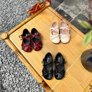 Giày búp bê cho bé gái đính nơ da mềm đế bệt chống trơn trượt (dn03)