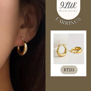 9LUX Khuyên tai dạng vòng trơn thời trang KT211 , Khuyên chữ X bạc thả hạt ngọc trai nhân tạo sang chảnh ECN31