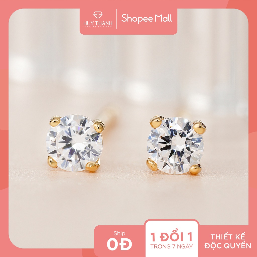 Bông Tai BTAM100 Vàng Vàng, Vàng Trắng 10k Thiết Kế Đơn Giản Đính Đá CZ Lấp Lánh - Huy Thanh Jewelry