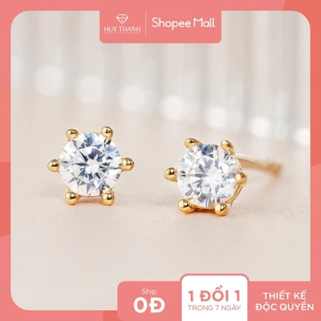 Bông Tai Vàng Tây Thiết Kế Đơn Giản Đính Đá CZ BTAM121 - Huy Thanh Jewelry (KÈM TÚI GẤM)