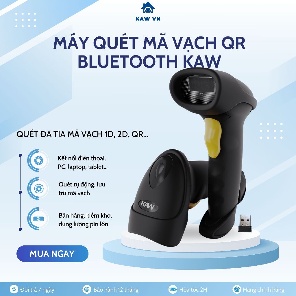 Máy quét mã vạch không dây Bluetooth KAW cao cấp, quét mã vạch, quét mã QR, kết nối điện thoại - 1