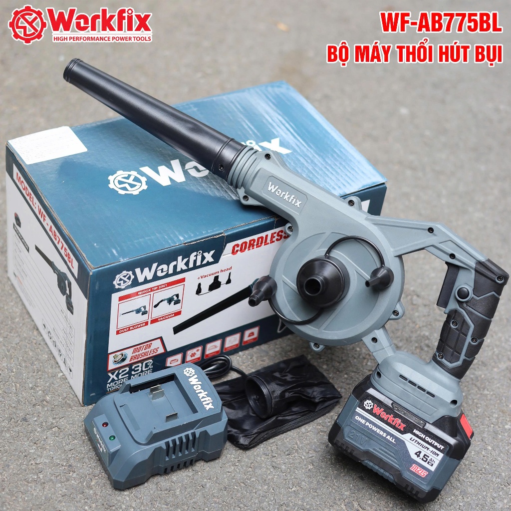 [Chính Hãng] Máy Thổi, Hút Bụi Workfix WF-AB775BL Chuyên Thổi Lá, Rác, Hút Bụi, Chân Pin Phổ Thông