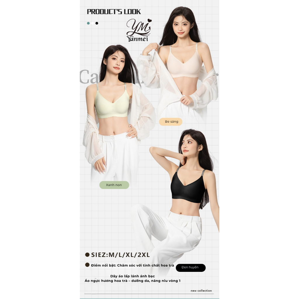 YANMEI Áo Bra Nữ Hương Hoa Trà Dây áo Lấp Lánh Ánh bạc Đệm 2cm Nhệ Nhàng Sang Trọng 6108#