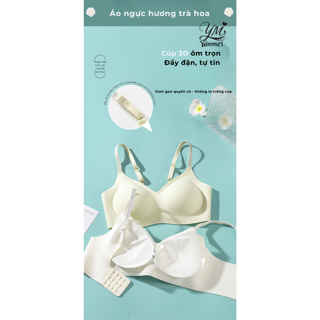 YANMEI Áo Bra Nữ Hương Hoa Trà Dây áo Lấp Lánh Ánh bạc Đệm 2cm Nhệ Nhàng Sang Trọng 6108#