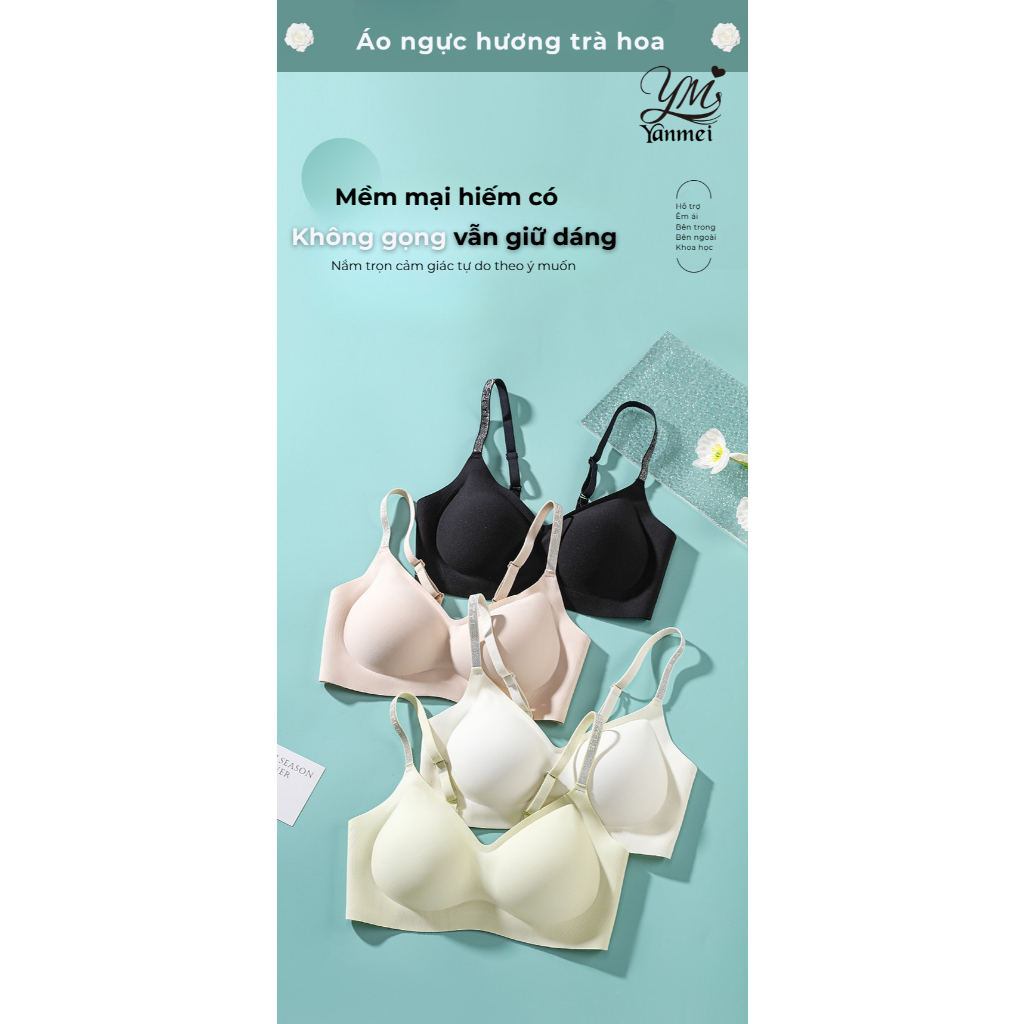 YANMEI Áo Bra Nữ Hương Hoa Trà Dây áo Lấp Lánh Ánh bạc Đệm 2cm Nhệ Nhàng Sang Trọng 6108#