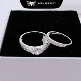 [Hộp Xinh]Nhẫn đôi Bạc LoPa SK15,Nam hot nữ đá chủ nhỏ xinh đính đá lấp lánh,Bạc LoPa