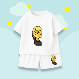 Set Bộ Trẻ Em Mùa Hè Cotton Mềm Mịn – Hình Vịt Vàng Lè Lưỡi Lướt Ván Cute, Dễ Thương (M 285)