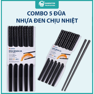 Combo 5 vỉ đũa nhựa Việt Nhật màu đen chịu nhiệt chống trơn trượt ms: 2858