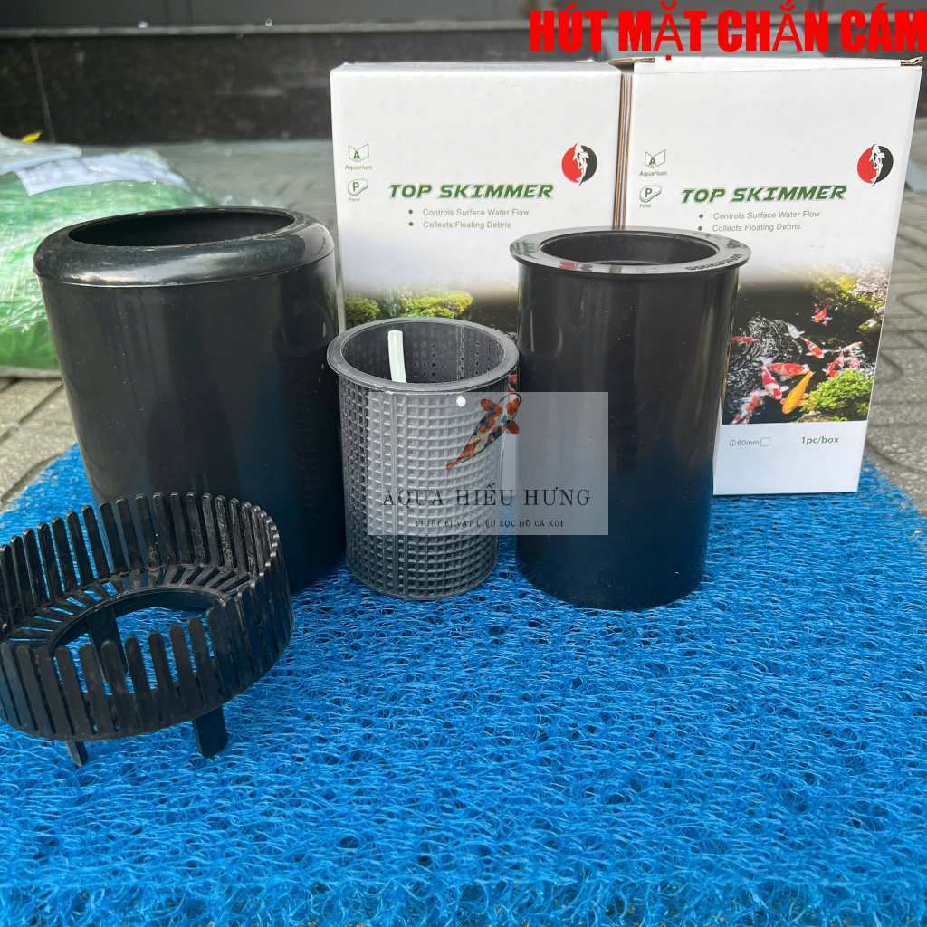 HÚT MẶT,HÚT VÁNG HỒ CÁ KOI KÈM CHẮN CÁM TOP SKIMMER sử dụng ống chờ ren 60mm
