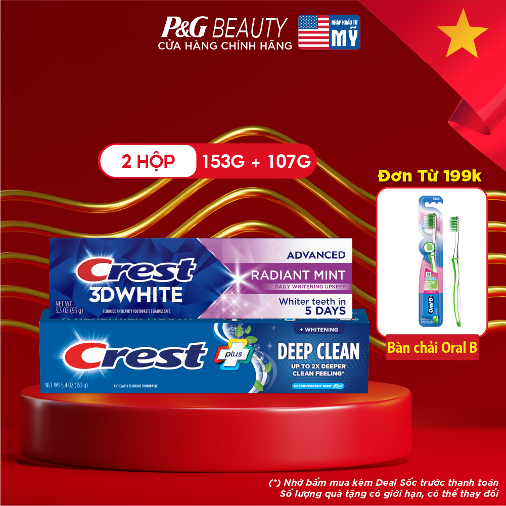 Combo 2: Kem đánh răng Crest Deep Clean và 3D White Radiant Mint sạch ...