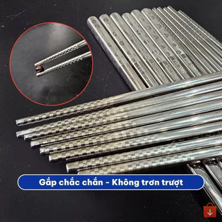 Combo 5 vỉ đũa inox SUS 304 vân hoa chống trơn trượt cao cấp phong cách Hàn Quốc