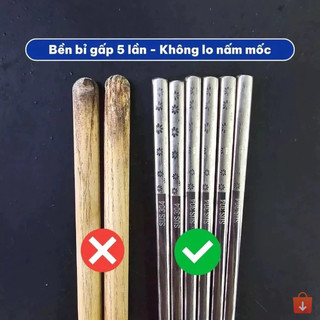 Combo 5 vỉ đũa inox SUS 304 vân hoa chống trơn trượt cao cấp phong cách Hàn Quốc