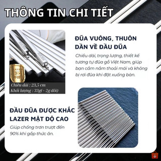 Combo 5 vỉ đũa inox SUS 304 vân hoa chống trơn trượt cao cấp phong cách Hàn Quốc