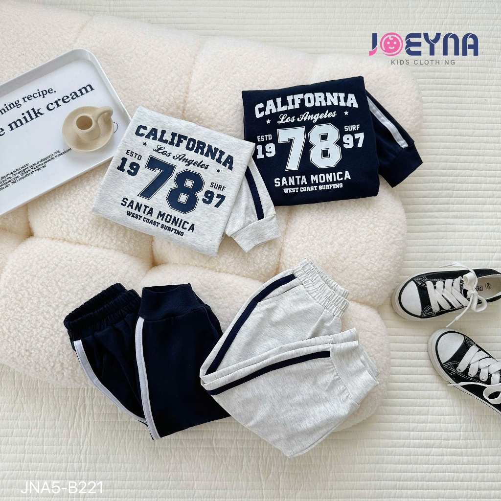 Bộ thu đông dài tay dáng thể thao in hoạ tiết số 78, bộ dài tay cotton mềm cho bé trai