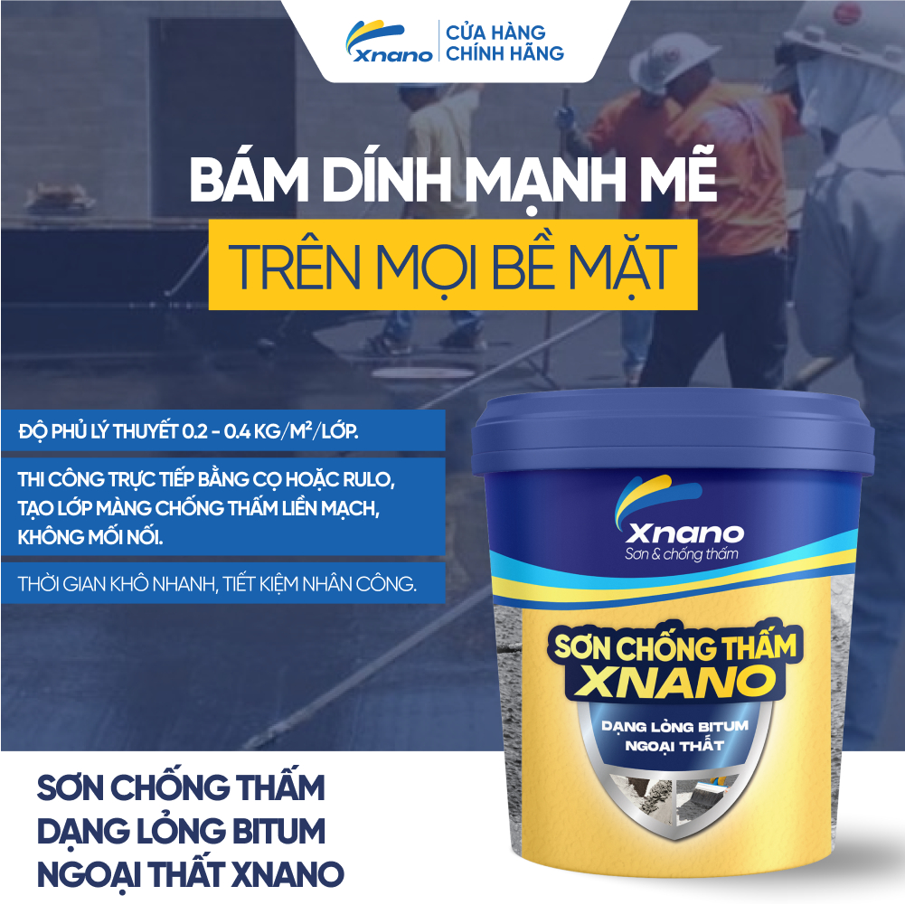 Sơn Chống Thấm XNANO Bitum Dạng Lỏng Ngoại Thất 1L / 5L – Siêu Bám Dính, Ngăn Nước Tuyệt Đối – Tặng Chổi Quét | Bảo Hành