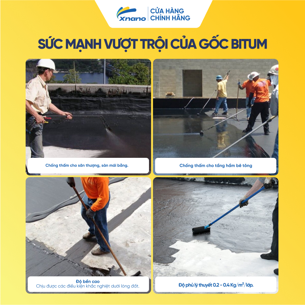 Sơn Chống Thấm XNANO Bitum Dạng Lỏng Ngoại Thất 1L / 5L – Siêu Bám Dính, Ngăn Nước Tuyệt Đối – Tặng Chổi Quét | Bảo Hành