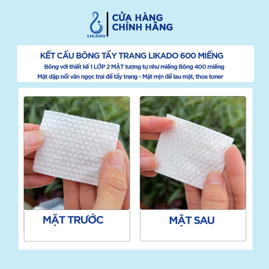 Bông tẩy trang Likado túi 600 miếng kích thước 6cmx5cm