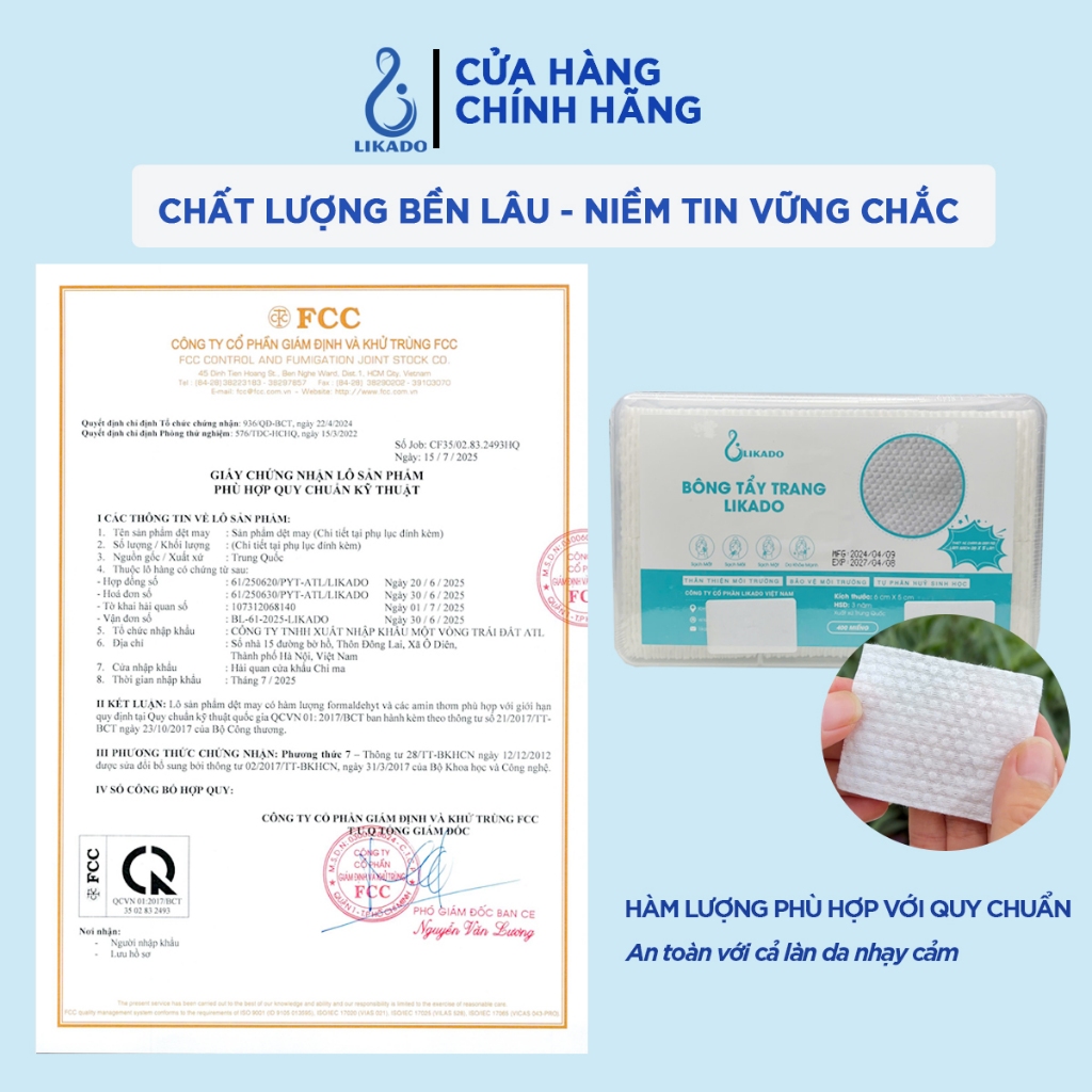 Bông tẩy trang Likado hộp 400/600 miếng kích thước (6cmx5cm)