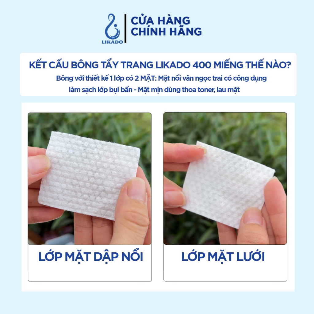 Bông tẩy trang Likado hộp 400/600 miếng kích thước (6cmx5cm)