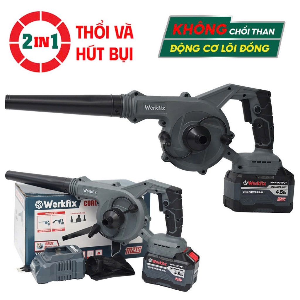 [Chính Hãng] Máy Thổi, Hút Bụi Workfix WF-AB775BL Chuyên Thổi Lá, Rác, Hút Bụi, Chân Pin Phổ Thông