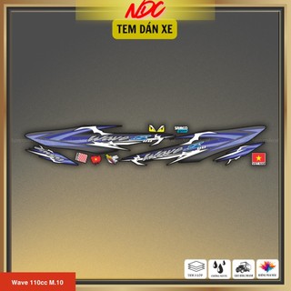 Tem rời xe Wave 110cc thiết kế kèm sticker lá cờ nhỏ dán trang trí dàn áo M10