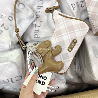 Chio 2nd - Tặng Charm - Túi Chio kẹp nách Dáng Bầu Kẻ Caro Vintage không hộp byhalinj