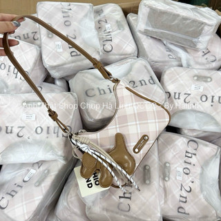 Chio 2nd - Tặng Charm - Túi Chio kẹp nách Dáng Bầu Kẻ Caro Vintage không hộp byhalinj