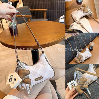 Chio 2nd - Tặng Charm - Túi Chio kẹp nách Dáng Bầu Kẻ Caro Vintage không hộp byhalinj