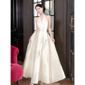 Đầm dự tiệc tafta cổ yếm nút bọc cực sang, đầm sang đi đám cưới, đầm thanh lịch dự tiệc dạ hội, đầm đi bàn