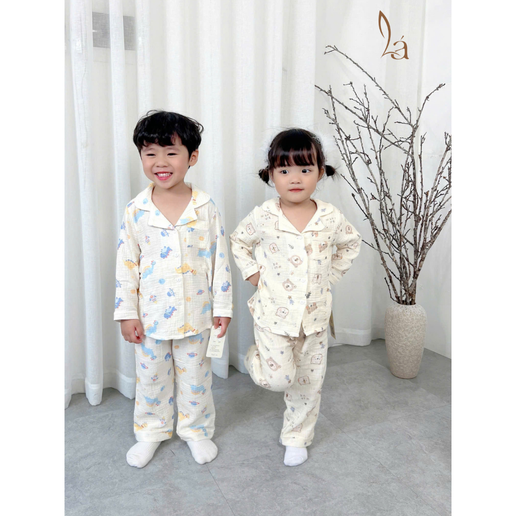 Pijama cho bé xô muslin Áo Lá Homewear A170, bộ dài tay bé trai bé gái mặc ngủ điều hòa thoáng mát