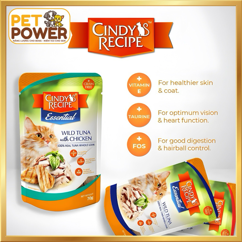 Pate Cho Mèo Cindy Recipe 70g – Dạng Thạch Cá Ngừ, Thịt Gà | Thức Ăn Mềm Cho Mèo Con & Trưởng Thành