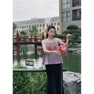 Áo nhung the hai dây thêu con cá đèn lồng
