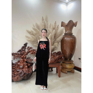 Áo nhung the hai dây thêu con cá đèn lồng