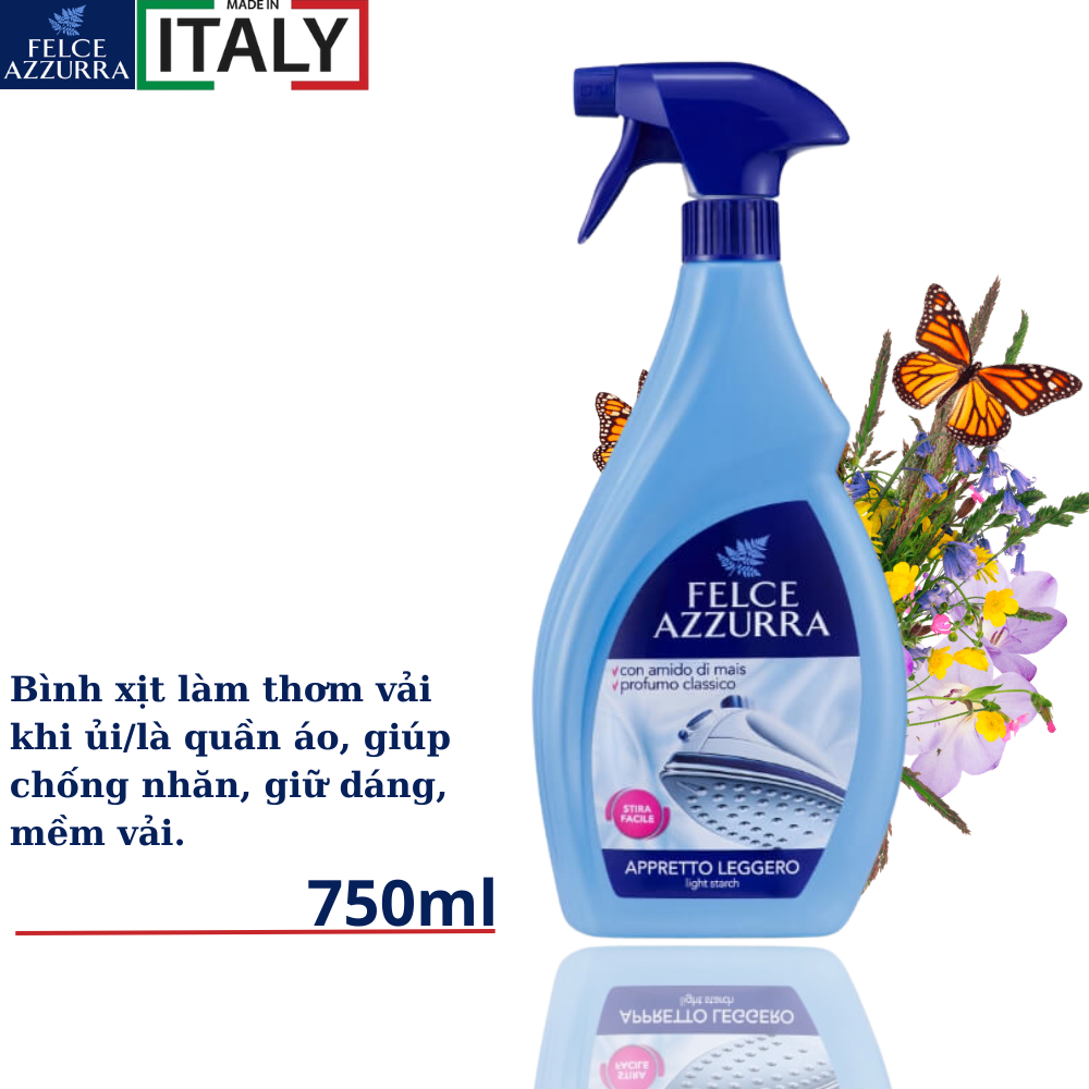 Bình xịt thơm vải khi ủi/ là quần áo, giúp mềm vải, giữ dáng Felce Azzurra - NK Ý