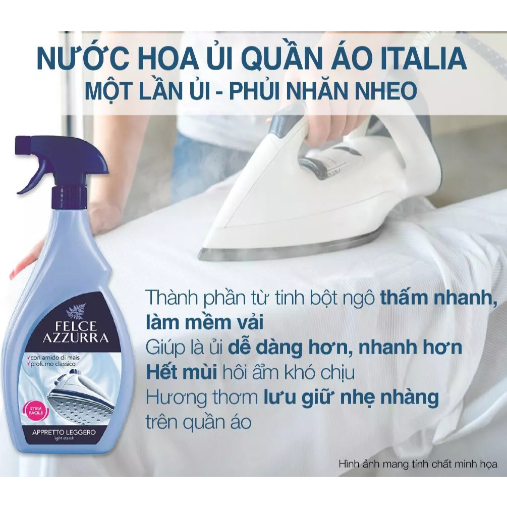 Bình xịt thơm vải khi ủi/ là quần áo, giúp mềm vải, giữ dáng Felce Azzurra - NK Ý
