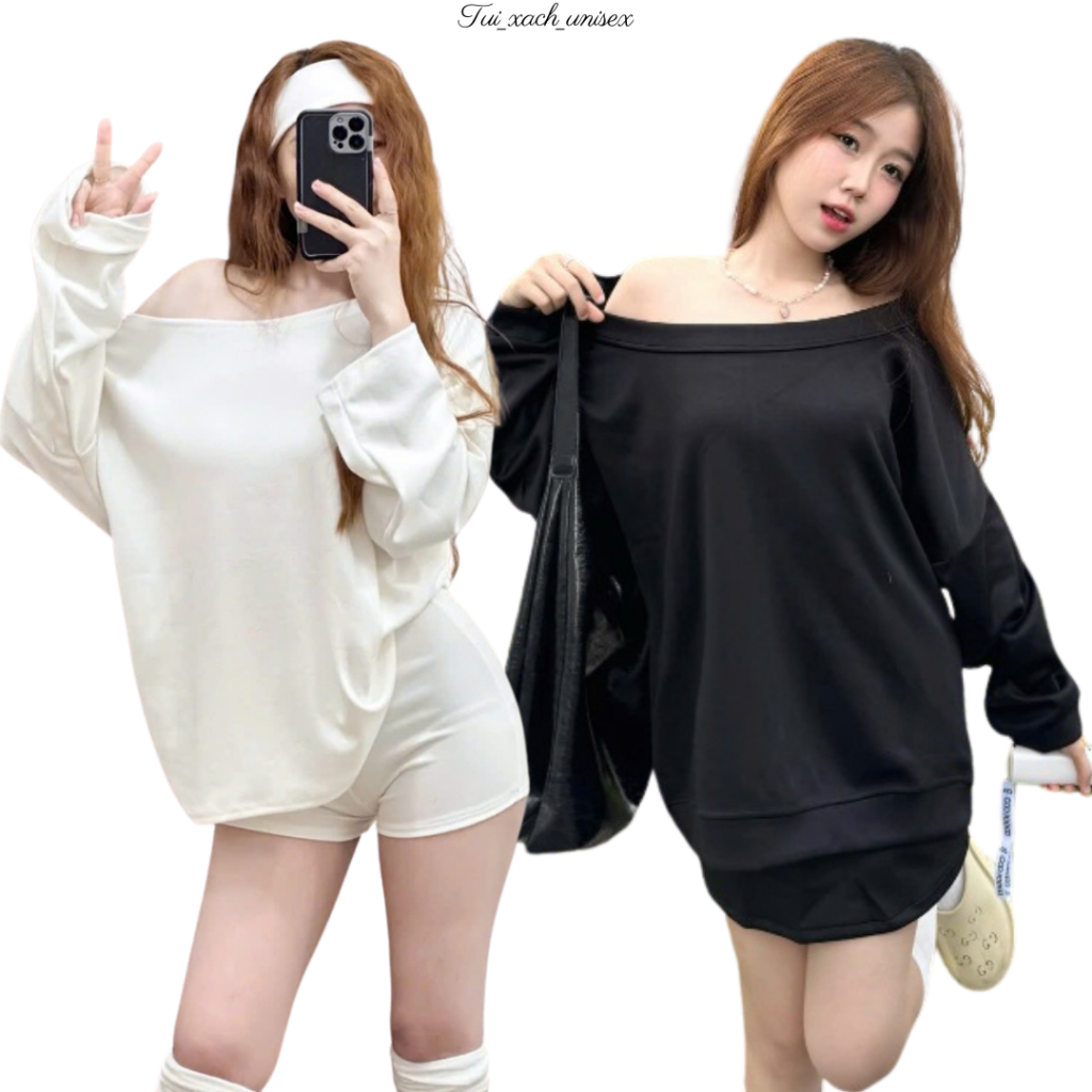 Áo sweater nữ trễ vai, lệch vai vải nỉ mùa thu đông mặc 2 kiểu - UNISEX SSL