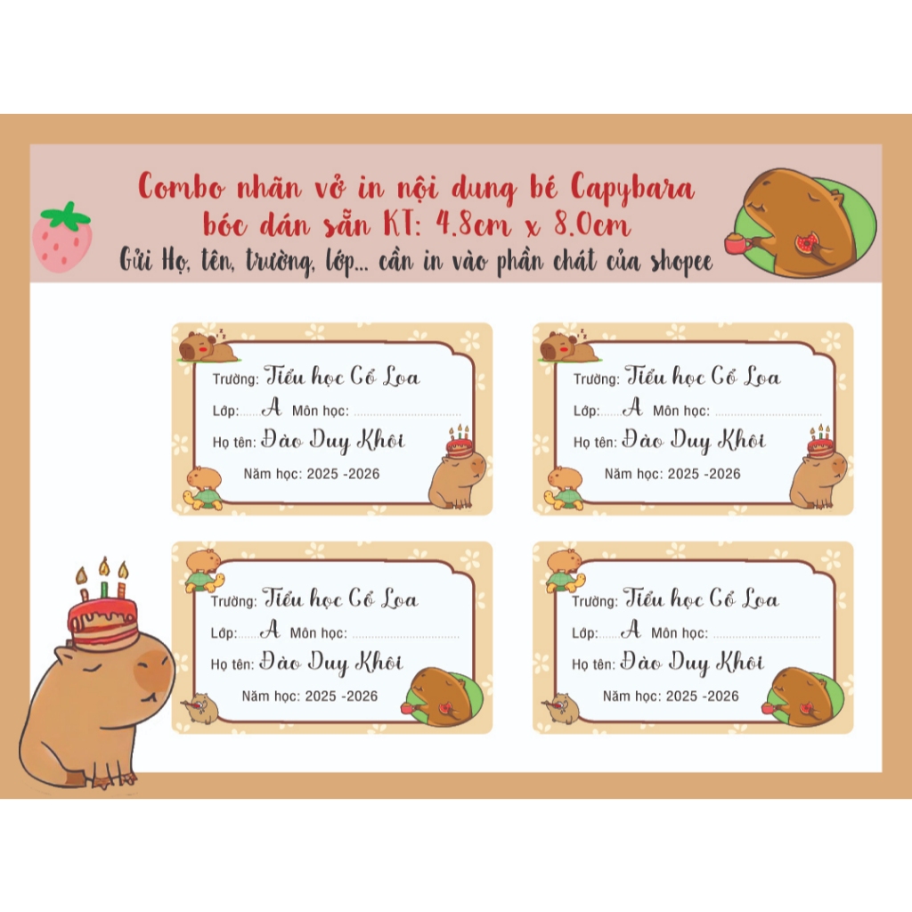 Combo nhãn vở Mẫu Mới hót nhất Baby three, capybara Labubu.... IN THEO ...