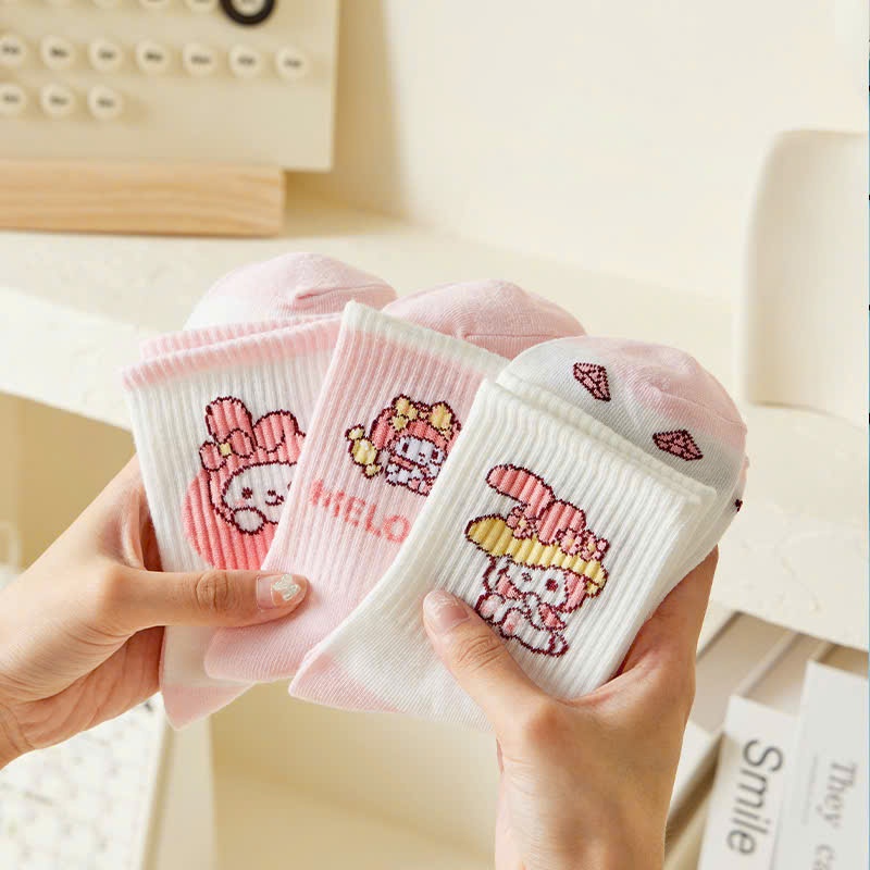 Set 5 đôi tất cao cổ thu đông cho bé gái, bé trai 2 tới 12 tuổi, tất Kuromi, tất Melody