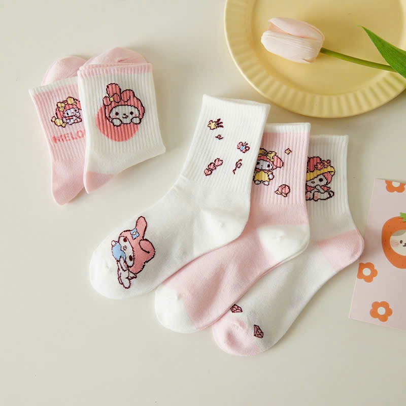 Set 5 đôi tất cao cổ thu đông cho bé gái, bé trai 2 tới 12 tuổi, tất Kuromi, tất Melody