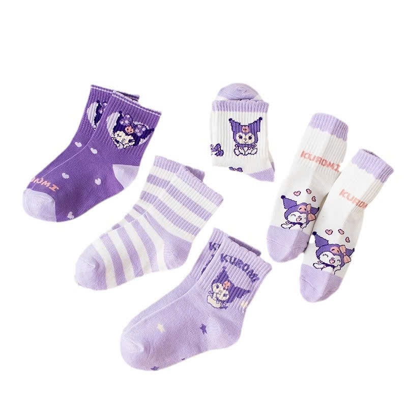 Set 5 đôi tất cao cổ thu đông cho bé gái, bé trai 2 tới 12 tuổi, tất Kuromi, tất Melody