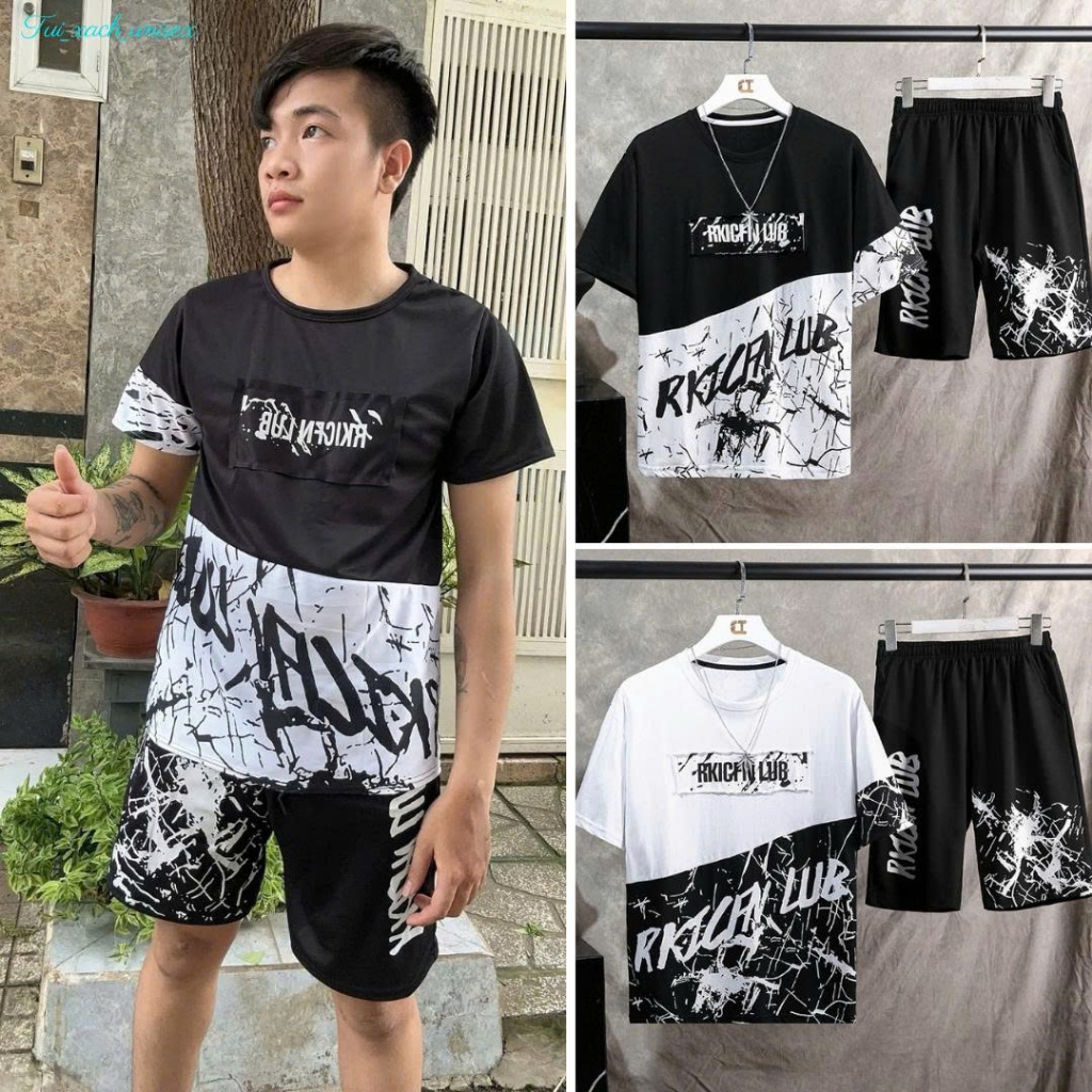 ❤️ MẪU MỚI ❤️ Đồ bộ nam mùa hè cổ tròn cộc tay loang RKIGFN LUB sét thể thao thun mè dưới 80kg L1