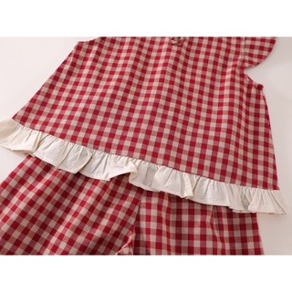 Đồ Bộ Bé Gái, Set Đồ Bé Gái Kẻ Caro Phối Bèo Mặc Dễ Thương Chất Liệu Cotton Thoáng Khí