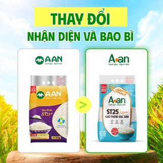 Combo 2 túi Gạo ST25 ngon túi 5kg - Thiết kế bao bì mới - Chính hãng Gạo sạch Aan