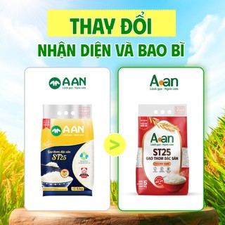Combo 2 túi Gạo ST25 thượng hạng Aan túi 5kg - Bao bì mới - Chính hãng Gạo sạch Aan
