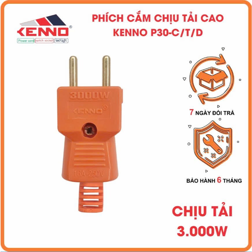 Phích cắm siêu chịu tải công suất 3000W KENNO chống vỡ chịu nhiệt P30-C